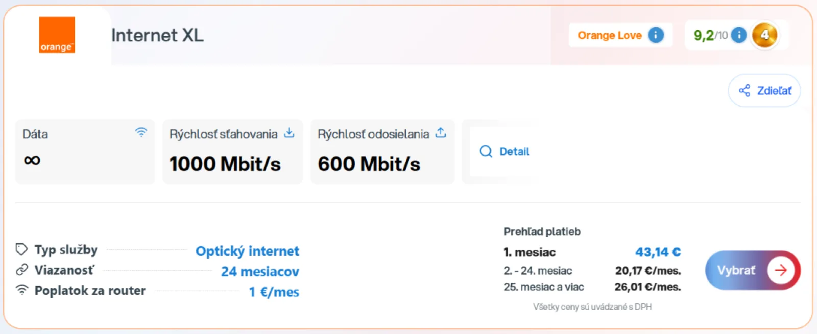 R&yacute;chly optick&yacute; internet Orange