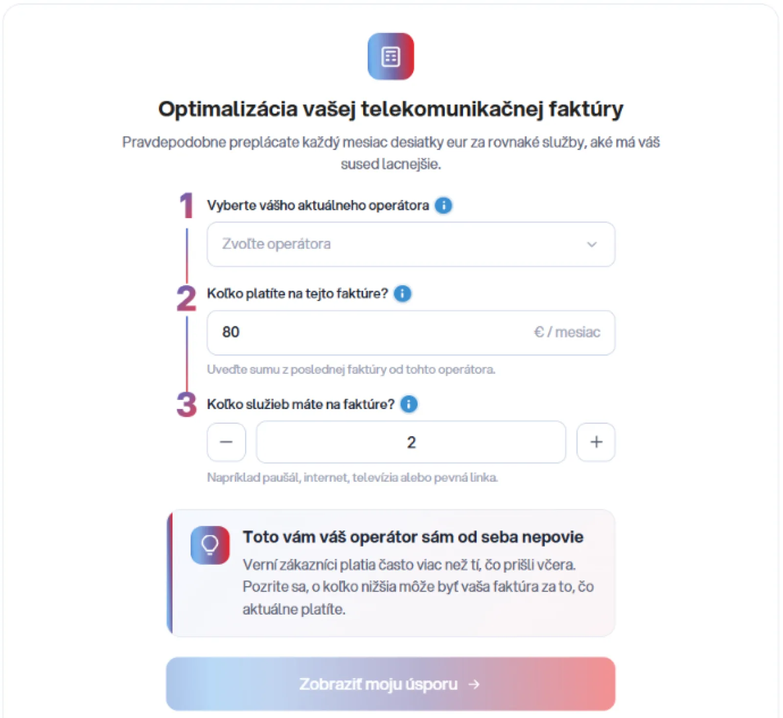 Kalkulačka úspory na telekomunikáciách superpausal.sk